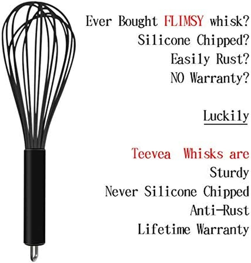 TEEVEA Silicone Whisk 3 Pack Upgraded Kitchen Silicone Whisk Balloon Wire Whisk Set Sturdy Egg Beater Baking Tools for Blending Whisking Beating Stirring Cooking Baking Home & Garden > Kitchen & Dining > Kitchen Tools & Utensils TEEVEA   