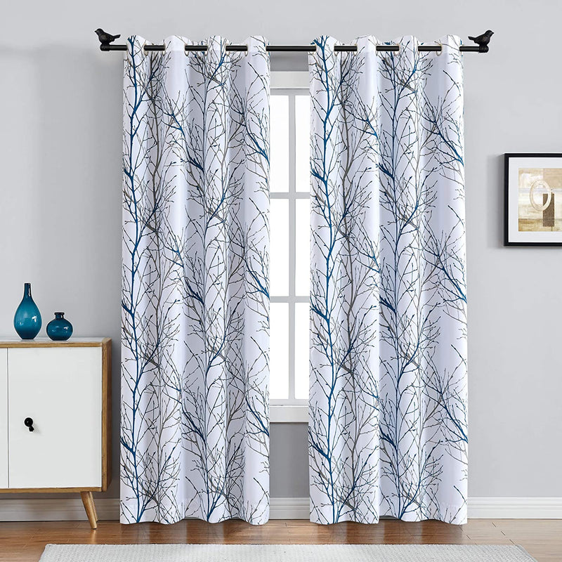 FMFUNCTEX Blue White Curtains for Bedroom 84" Grey Tree Print Half-Blackout Curtain Panel with Liner Branch Curtain for Living Room,50” X 2 Panels Width Grommet Top Sporting Goods > Outdoor Recreation > Fishing > Fishing Rods Fmfunctex   