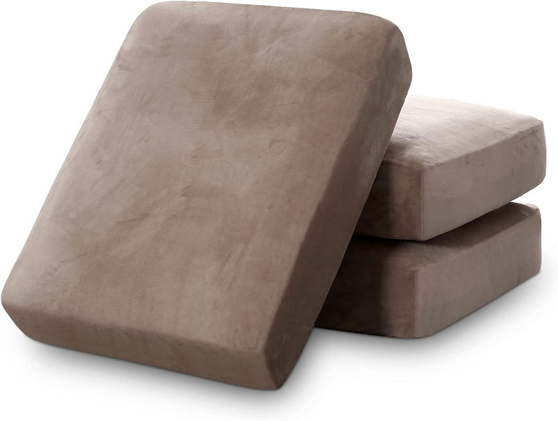 Stretch Velvet Couch Cushion Covers for Individual Cushions Sofa Cushion Covers Seat Cushion Covers, Thicker Bouncy with Elastic Edge Cover up to 10 Inch Thickness Cushions (1 Piece, Brown) Home & Garden > Decor > Chair & Sofa Cushions PrinceDeco Taupe 3 