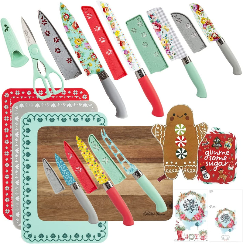 The Pioneer Woman Cutlery Set 20 Pc Pioneer Woman Knife Set Bundle with St. Nicholas Gingerbread Oven Mitt & Pot Holder Set - Chef, Santoku, Bread, Utility, Paring, Tomato Knives (Sweet Romance) Home & Garden > Kitchen & Dining > Kitchen Tools & Utensils > Kitchen Knives Generic   
