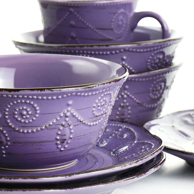 Elama Rustic Birch 16 Piece Stoneware Dinnerware Set in Purple, (EL-RUSTICBIRCH) Home & Garden > Kitchen & Dining > Tableware > Dinnerware Elama   