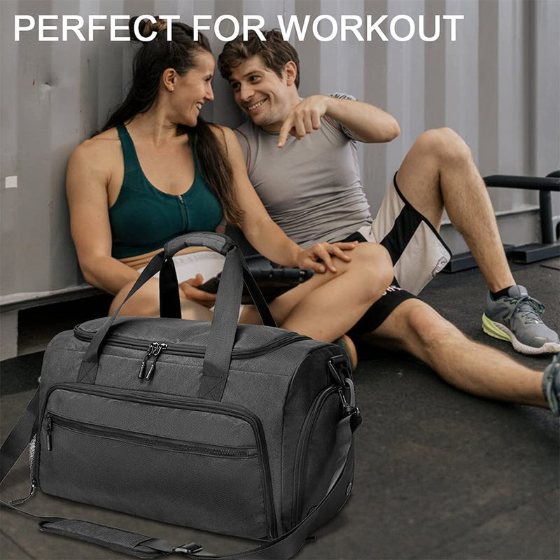 Gym Bag for Men Women, Small Fitness Workout Sports Duffle Bag with Wet Pocket & Shoes Compartment, Water Resistant Overnight Weekender Duffel Bag in Light Black