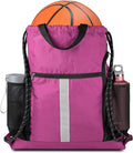 Drawstring Backpack Sports Gym Bag with Shoe Compartment and Two Water Bottle Holder Home & Garden > Household Supplies > Storage & Organization BeeGreenbags Pink 16" x 19.5" 