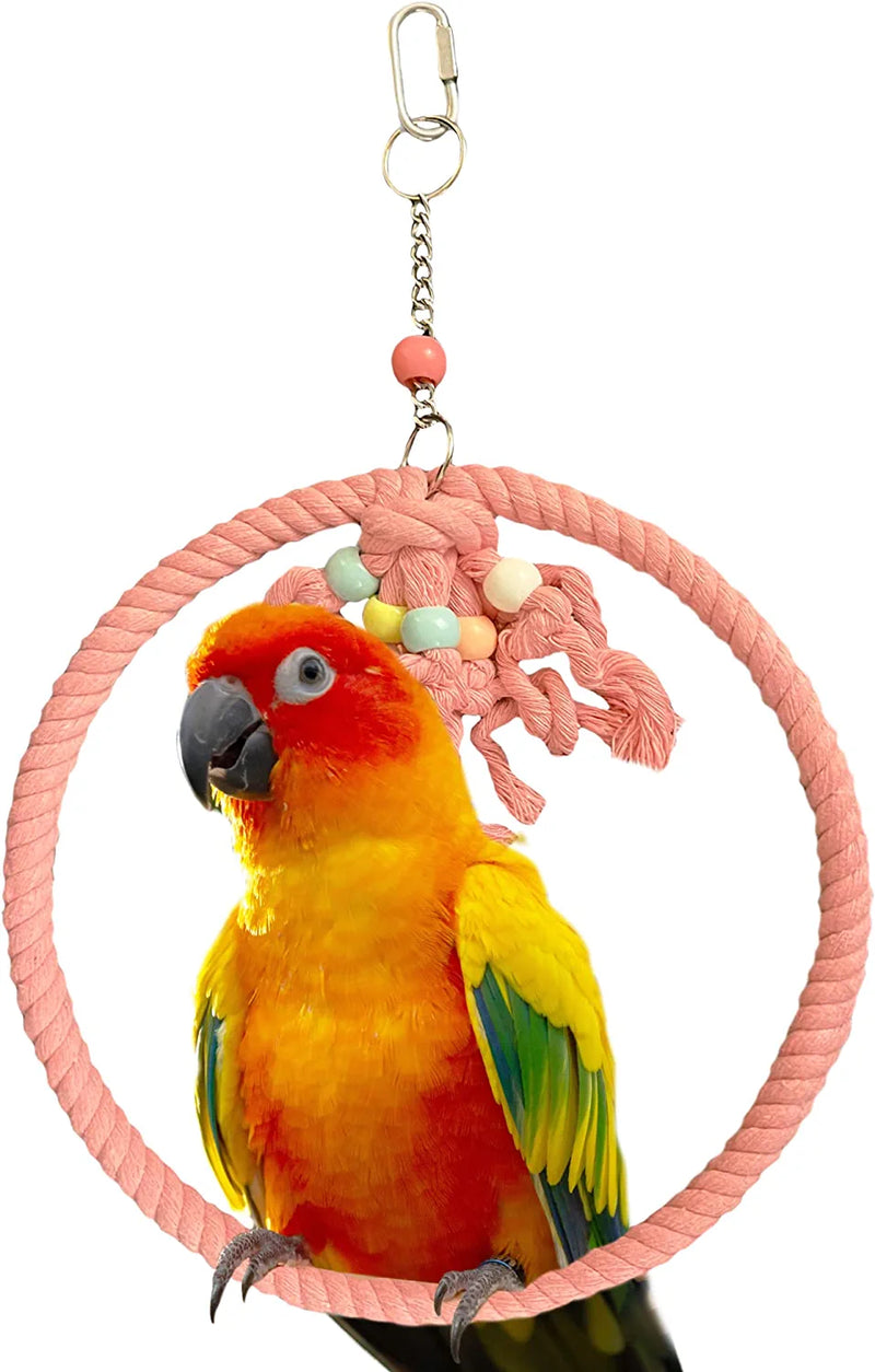 SIMENA Cotton Rope Bird Swing for Bird Cage, Hanging Bird Perch Parrot Toys, Bird Cage Accessories for Medium to Large Birds Including Parakeets, Cockatiels, Conures, Etc. (Large (9.5" Green) Animals & Pet Supplies > Pet Supplies > Bird Supplies > Bird Toys SIMENA Pink Large 9.5" 
