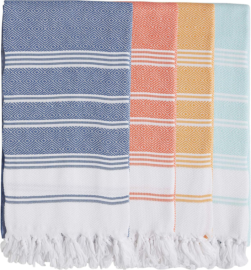 Set of 4 - Diamond Weave Turkish Cotton Bath Beach Hammam Towel Peshtemal Blanket Prewashed (Navy) Home & Garden > Linens & Bedding > Towels CopperBull Petrol-coral-mint-salmon  