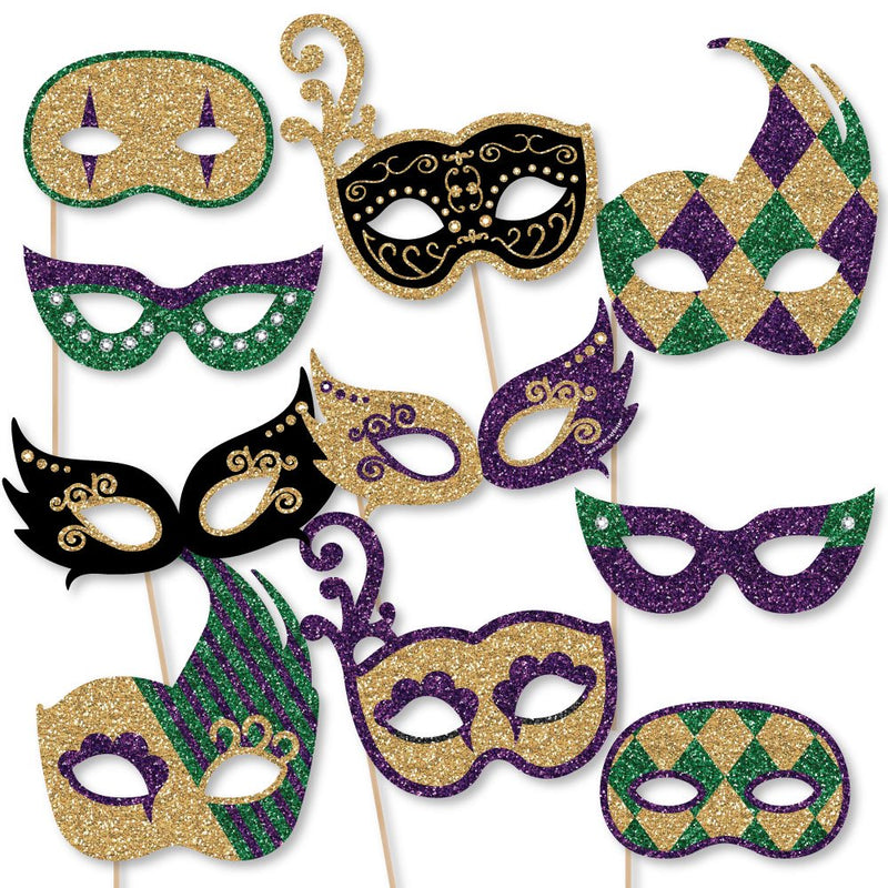 Mardi Gras Masks & Glasses - Paper Card Stock Masquerade Party Photo Booth Props Kit - 10 Count Apparel & Accessories > Costumes & Accessories > Masks Big Dot of Happiness, LLC   