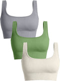 OQQ Women'S 3 Piece Medium Support Tank Top Ribbed Seamless Removable Cups Workout Exercise Sport Bra Sporting Goods > Outdoor Recreation > Winter Sports & Activities OQQ Grey Green Beige Medium 