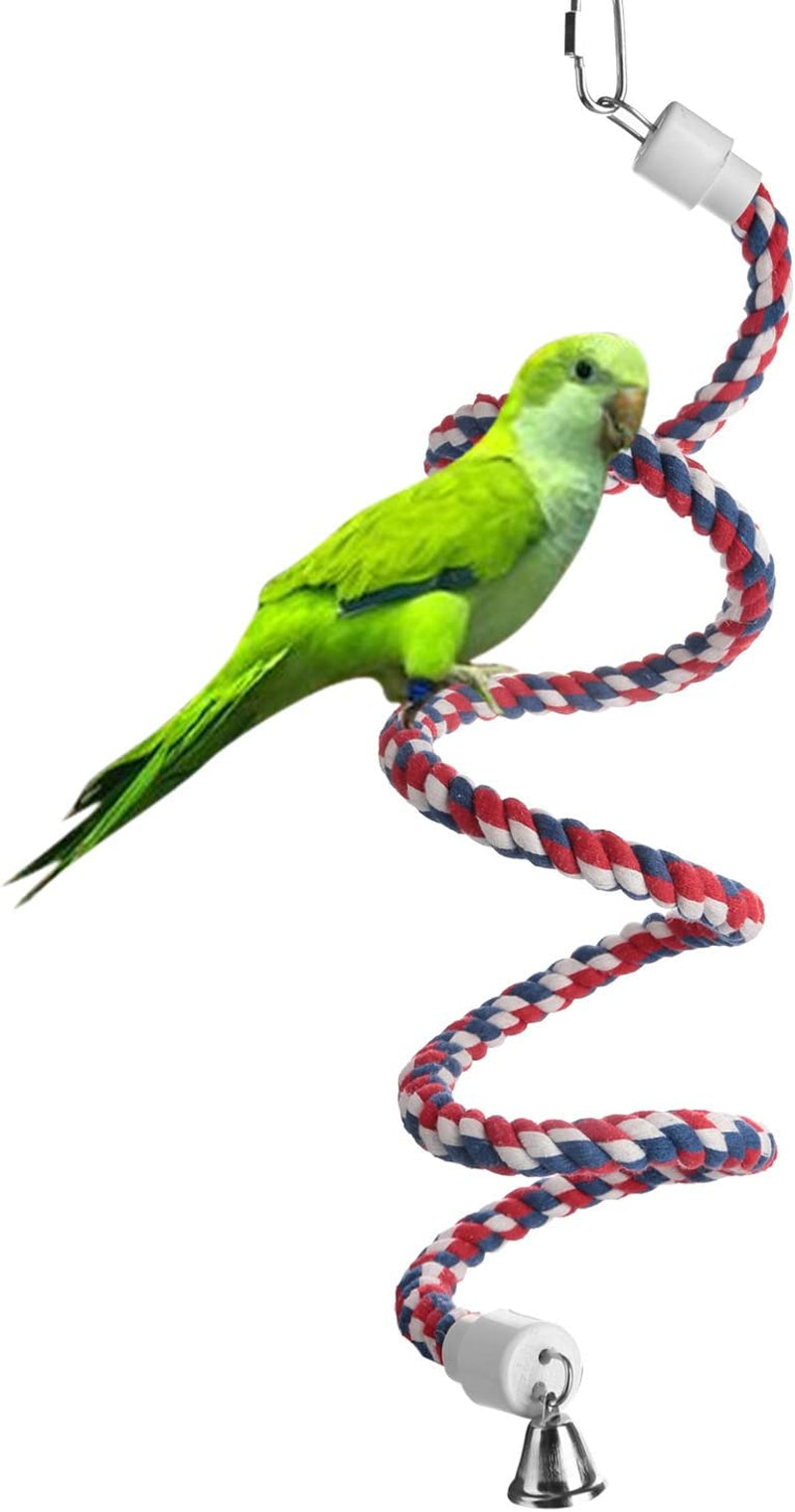 Aigou Bird Rope Perch,Spiral Cotton Parrot Swing Climbing Standing Bird Toys with Bell (Small - 52 Inch)