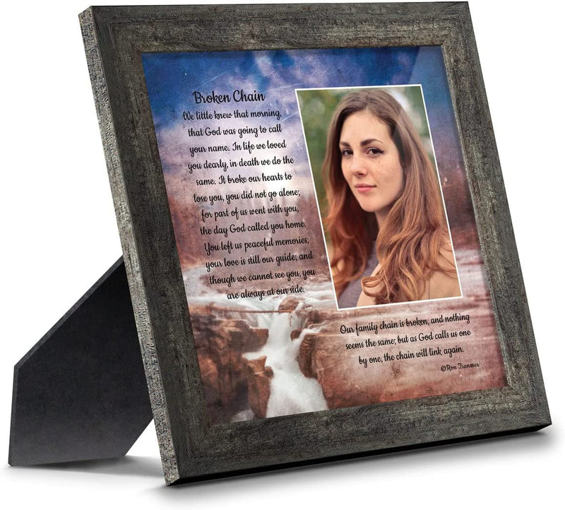 Sympathy Gift in Memory of Loved One, Memorial Picture Frames for Loss of Loved One, Memorial Grieving Gifts, Condolence Card, Bereavement Gifts for Loss of Mother, Father, Broken Chain Frame, 6382BW Home & Garden > Decor > Picture Frames Crossroads Home Décor Barnwood 8x8 w/Picture Opening v1 