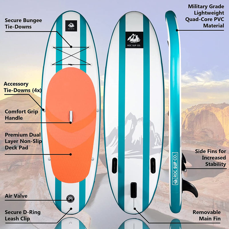 Roc Inflatable Stand up Paddle Boards with Premium SUP Paddle Board Accessories, Wide Stable Design, Non-Slip Comfort Deck for Youth & Adults Sporting Goods > Outdoor Recreation > Winter Sports & Activities Roc Sup Co   