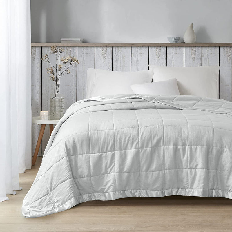 Madison Park Cambria down Alternative Blanket, Premium 3M Scotchgard Stain Release Treatment All Season Lightweight and Soft Cover for Bed with Satin Trim, Oversized Full/Queen, Aqua Home & Garden > Linens & Bedding > Bedding > Quilts & Comforters Madison Park Gray Oversized King 