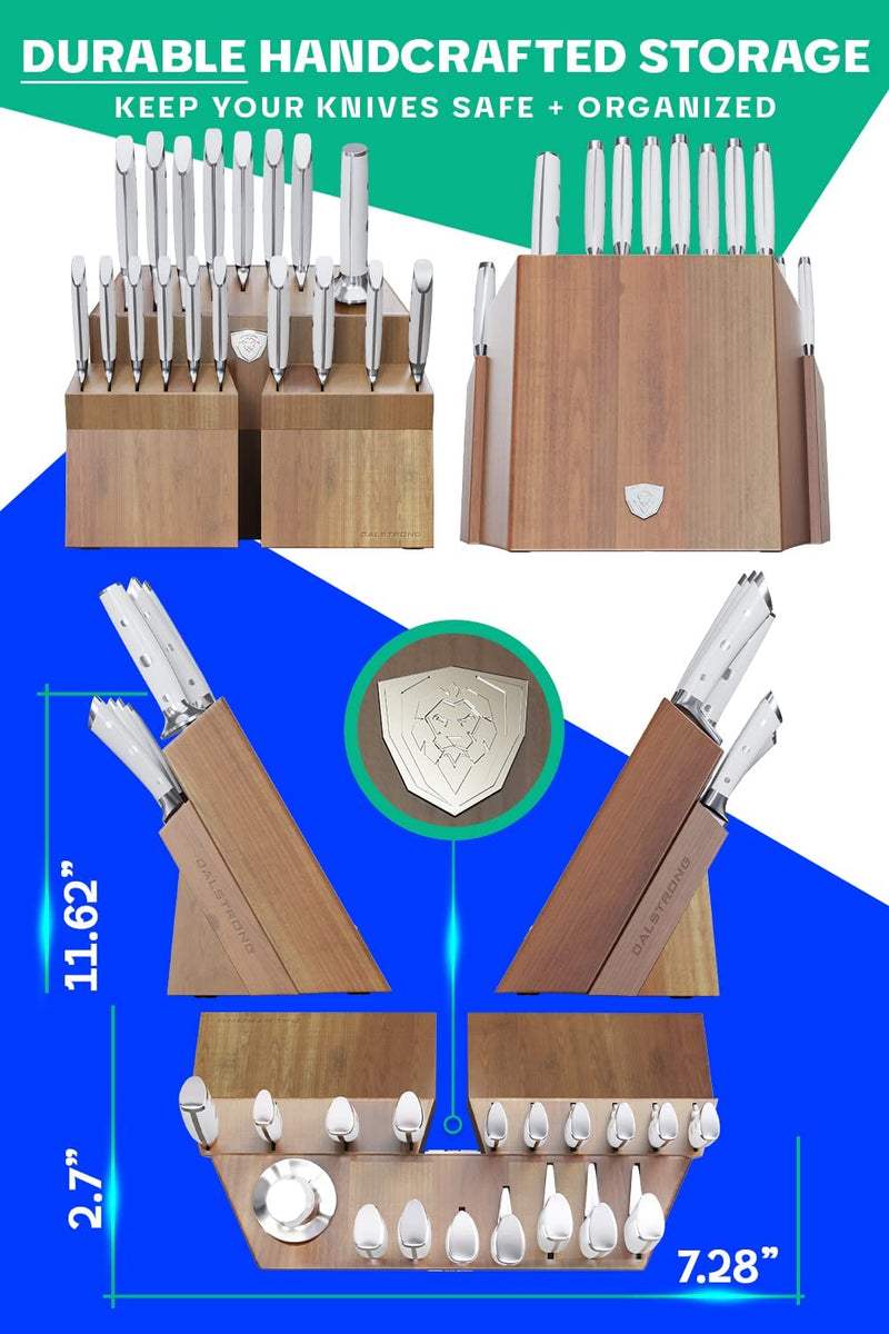 DALSTRONG Knife Set Block - 18-Pc Colossal Knife Set - Gladiator Series - German HC Steel - Acacia Wood Stand - White ABS Handles - NSF Certified Home & Garden > Kitchen & Dining > Kitchen Tools & Utensils > Kitchen Knives Dalstrong   