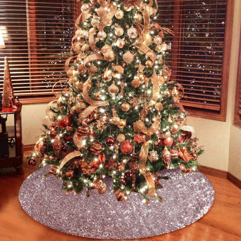 GOODLY Double Layers Christmas Tree Skirt with Sequins Festive Party Supplies Holiday Home Decoration Xmas Tree Skirt  Goodly 36" Rose Gold 