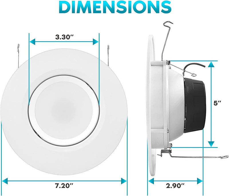 Luxrite 5/6 Inch Gimbal LED Recessed Lighting Can Lights, 11W=90W, 5 Color Selectable 2700K-5000K, CRI 90, Dimmable Adjustable LED Downlight, 1100 Lumens, Wet Rated, Energy Star, ETL Listed (4 Pack)