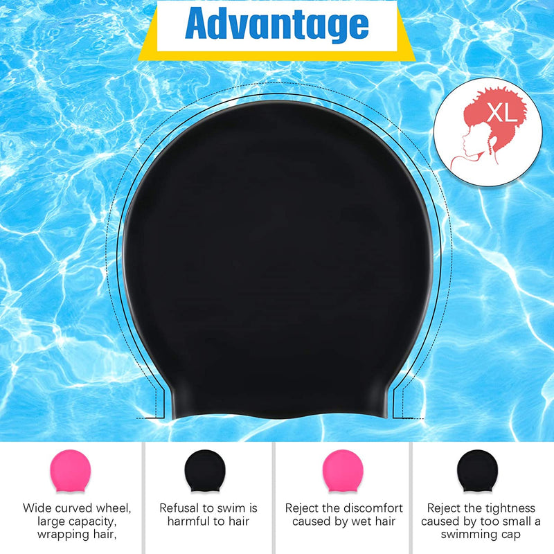 2 Piece Long Hair Swimming Cap for Man and Woman Durable Silicone Swimming Cap Waterproof for Dreadlocks, Braids, Curls Sporting Goods > Outdoor Recreation > Boating & Water Sports > Swimming > Swim Caps Syhood   