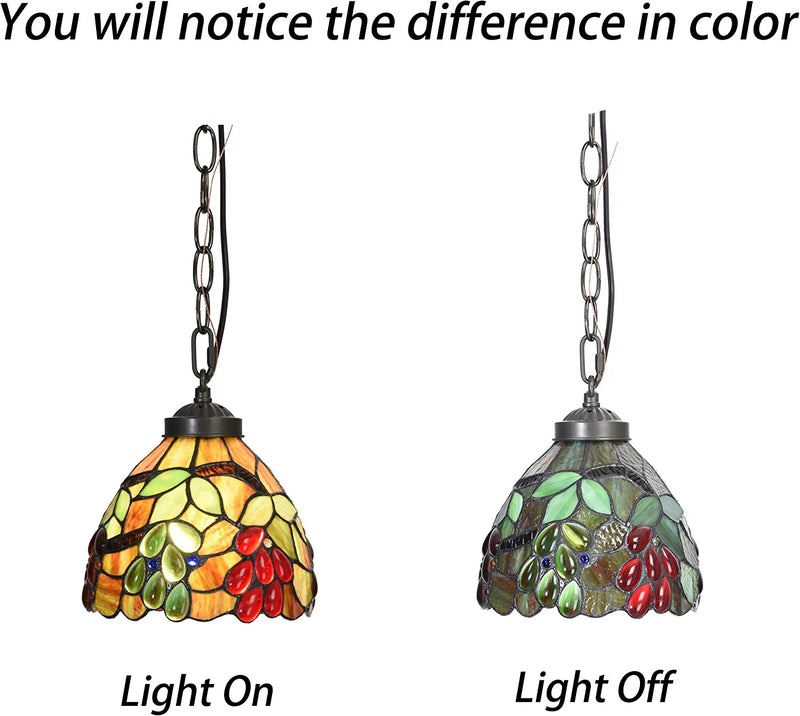 Bieye L10761 Grape Tiffany Style Stained Glass Ceiling Pendant Light with 6 Inches Wide Lampshade Home & Garden > Lighting > Lighting Fixtures Bieye   