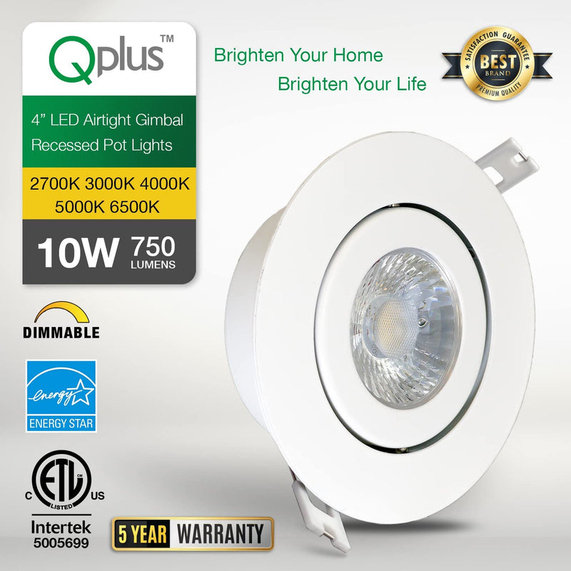 QPLUS 4 Inch 5000K 24 Pack Airtight Eyeball Gimbal LED Recessed Lighting with Junction Box/Canless Downlight/Pot Light, 10 Watts, 750Lm, Dimmable, Energy Star and Cetlus Listed Home & Garden > Lighting > Flood & Spot Lights QPLUS   