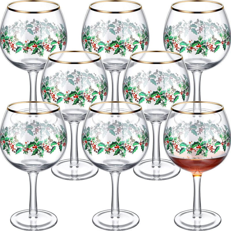 Christmas Wine Glasses Set Long Stem Wine Glasses Winter Holiday Berry Goblets Golden Edge for Martini Champagne Water Drinking Party Supplies (8, Classic) Home & Garden > Kitchen & Dining > Tableware > Drinkware Gandeer 8 Classic 