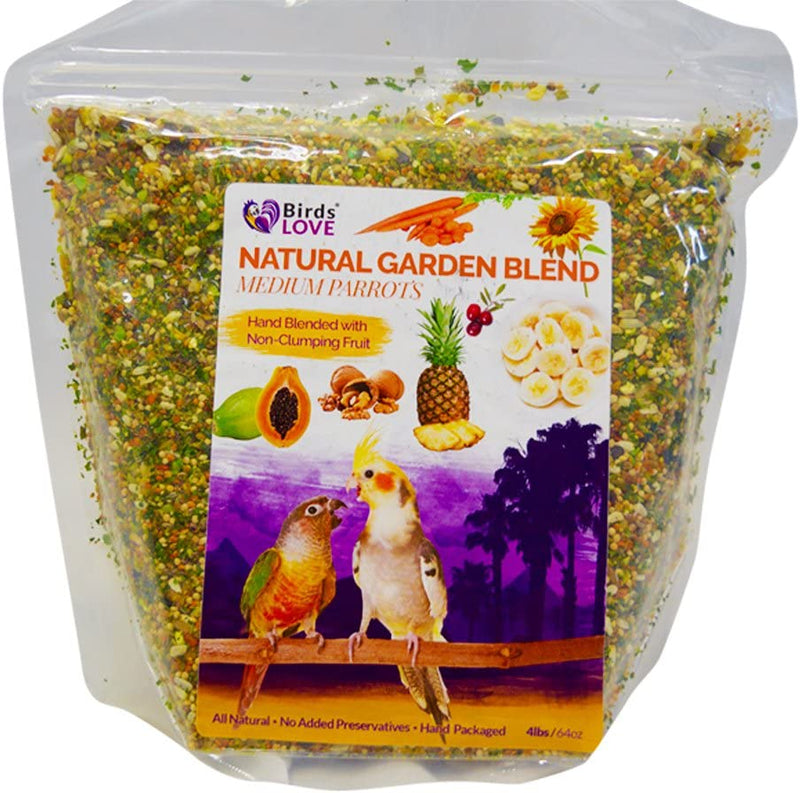 Birds LOVE All Natural Garden Blend Bird Food for Medium Birds - Cockatiels, Green Cheek Conures, Ringneck Parakeets and Small Quakers 2Lb