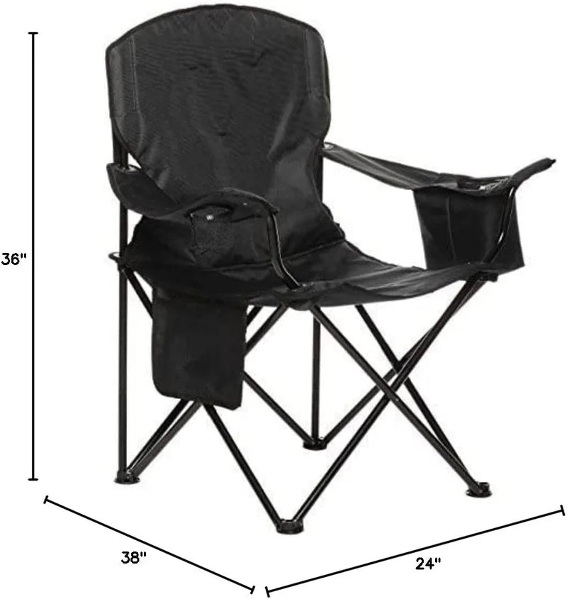 XL Folding Padded Outdoor Camping Chair with Carrying Bag - 38 X 24 X 36 Inches, Black