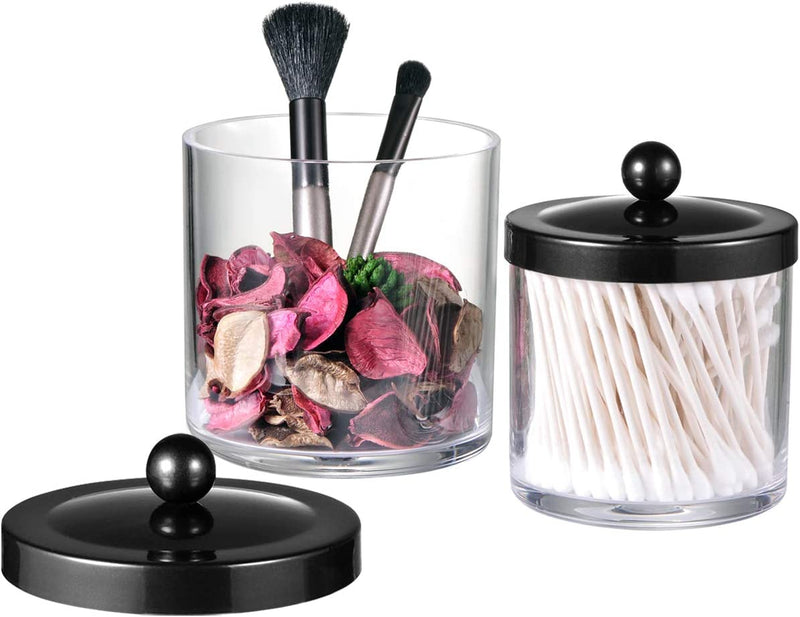 Premium Quality Plastic Apothecary Jars - Qtip Holder Bathroom Vanity Countertop Storage Organizer Canister Clear Acrylic for Cotton Swabs,Rounds, Balls,Makeup Sponges,Bath Salts / 2 Pack (Black) Home & Garden > Household Supplies > Storage & Organization SheeChung   