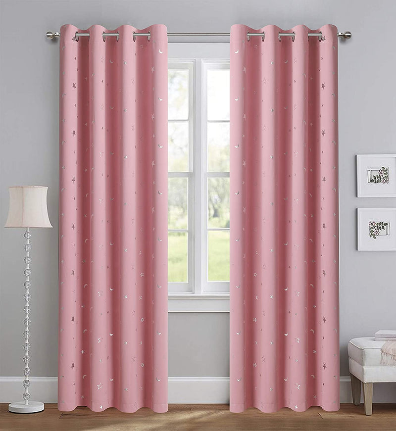Girl Curtains for Bedroom Pink with Gold Stars Blackout Window Drapes for Nursery Heavy and Soft Energy Efficient Grommet Top 52 Inch Wide by 84 Inch Long Set of 2 Home & Garden > Decor > Window Treatments > Curtains & Drapes Gold Dandelion Blackout Silver Pink 52 in x 63 in 