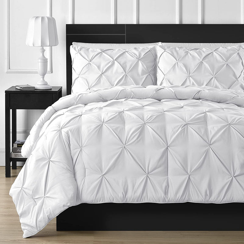 Comfy Bedding Double Needle Durable Stitching 3-Piece Pinch Pleat Comforter Set All Season Pintuck Style, Queen, Beige Home & Garden > Linens & Bedding > Bedding Comfy Bedding White King 