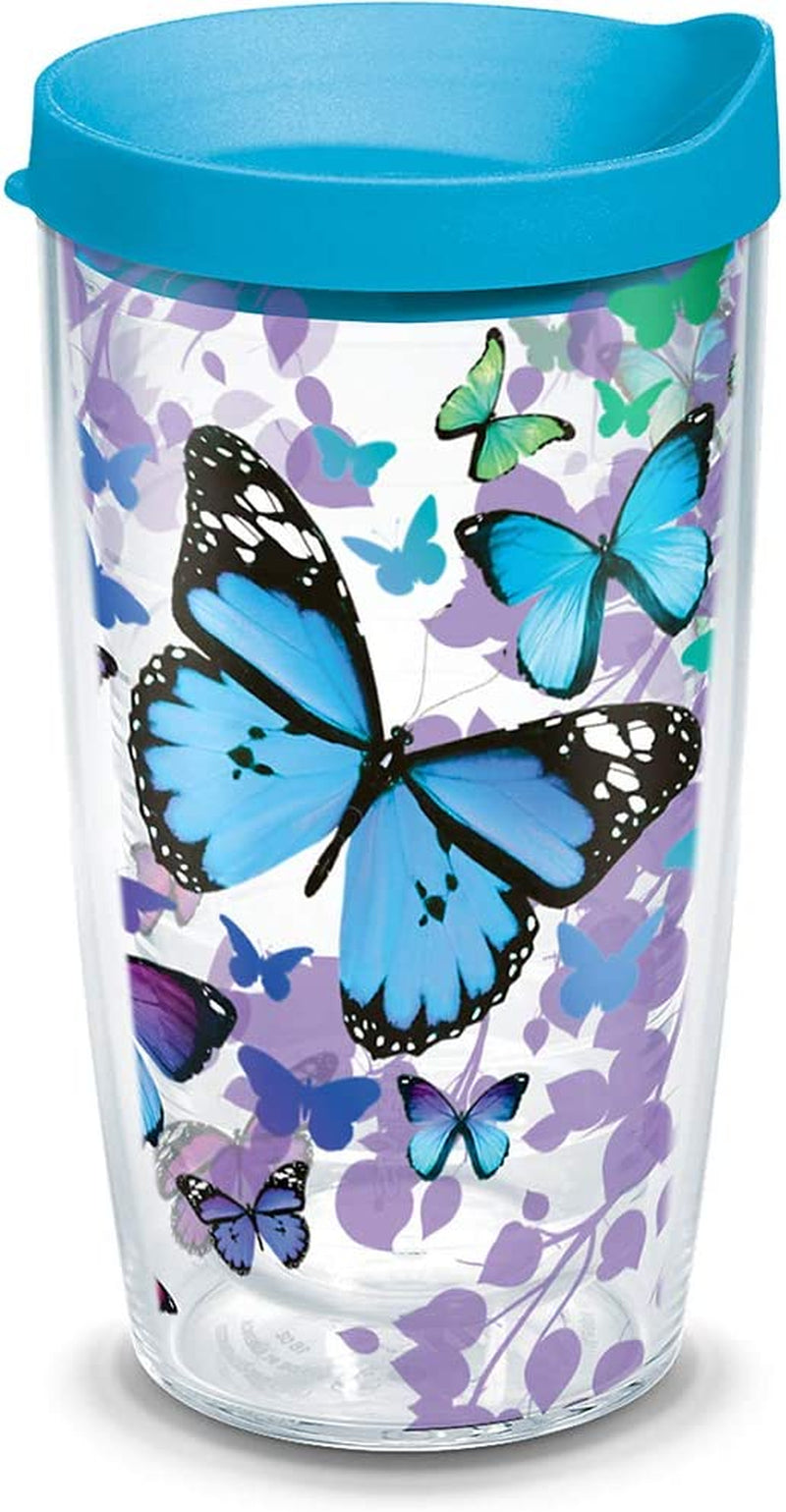 Tervis Blue Endless Butterfly Insulated Tumbler with Wrap and Turquoise Lid, 16Oz, Clear Home & Garden > Kitchen & Dining > Tableware > Drinkware Tervis 16oz  