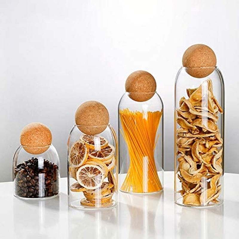 SAPHALTON Lead-Free round Cork Glass Bottle Sealed Jar Nut Storage Jar Coffee Bean Jar round Transparent 4-Piece Set Home & Garden > Decor > Decorative Jars SAPHALTON   