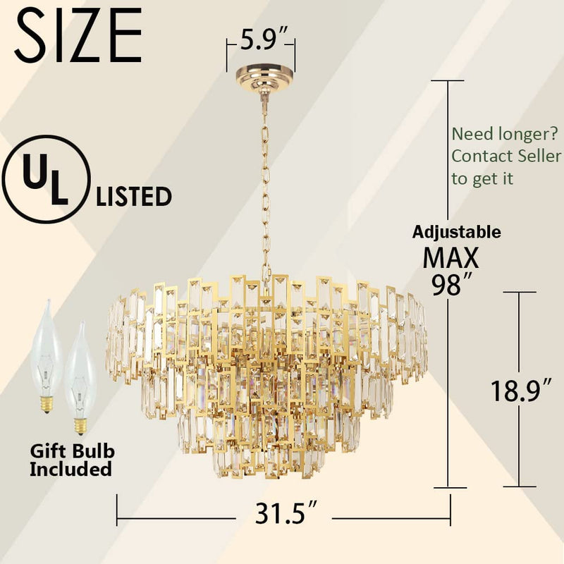 ANTILISHA Gold Crystal Chandelier Lighting Foyer Hall Entry Way Chandeliers Light Fixture for High Ceiling Sloped Pendant Hanging French Empire Style round Large Home & Garden > Lighting > Lighting Fixtures > Chandeliers ANTILISHA   