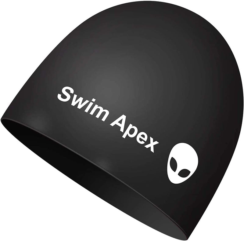 Swim Apex Silicone Kids Swim Cap for Girls Boys Teens, Durable Silicone Swimming Cap for Kids Youths Boys Girls, Baby Waterproof Caps for Long Hair and Short Hair with Alien Print (Balck) Sporting Goods > Outdoor Recreation > Boating & Water Sports > Swimming > Swim Caps Swim Apex   