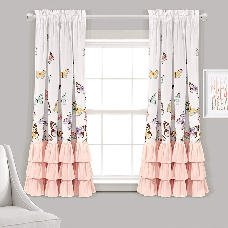 Lush Decor 16T000813 Lush Décor Flutter Butterfly Window Curtain Panel Pair Set, 84" X 52", Pink