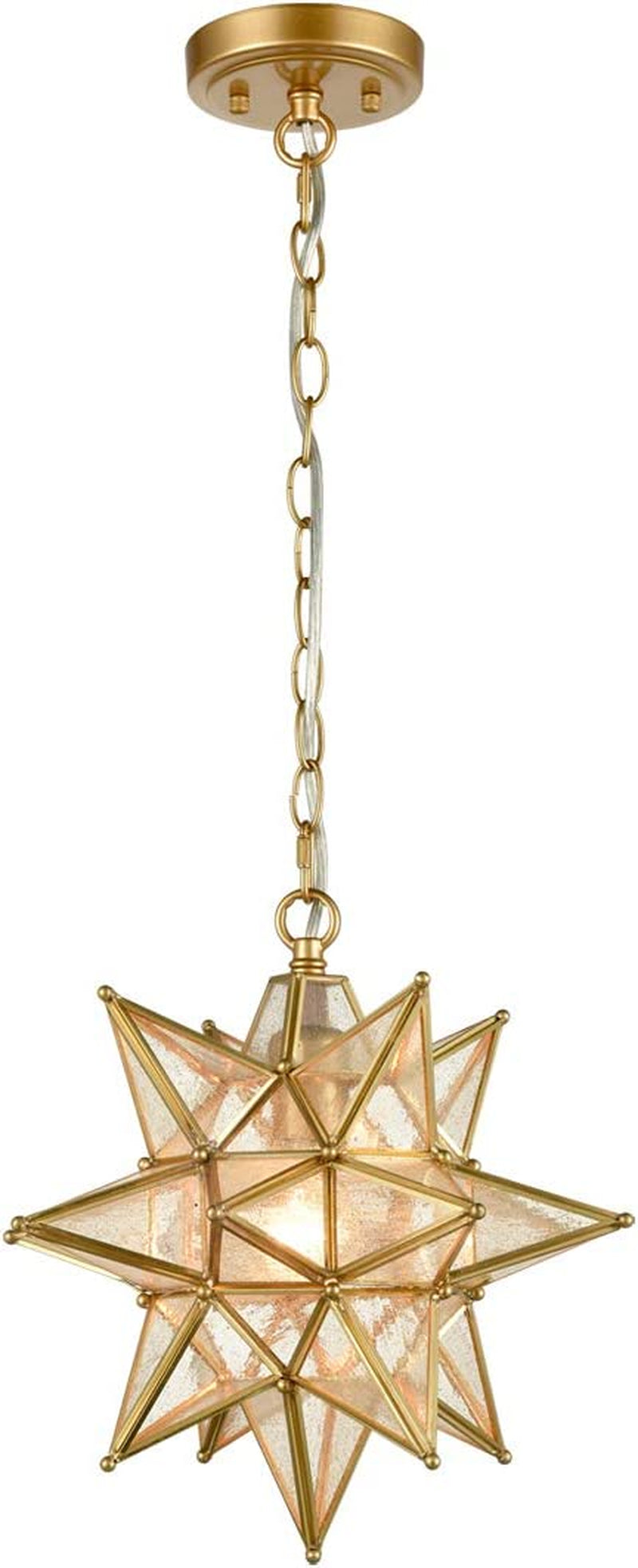 AXILAND Seeded Glass Moravian Star Light Brass Pendant Lighting 13 Inches Home & Garden > Lighting > Lighting Fixtures AXILAND   