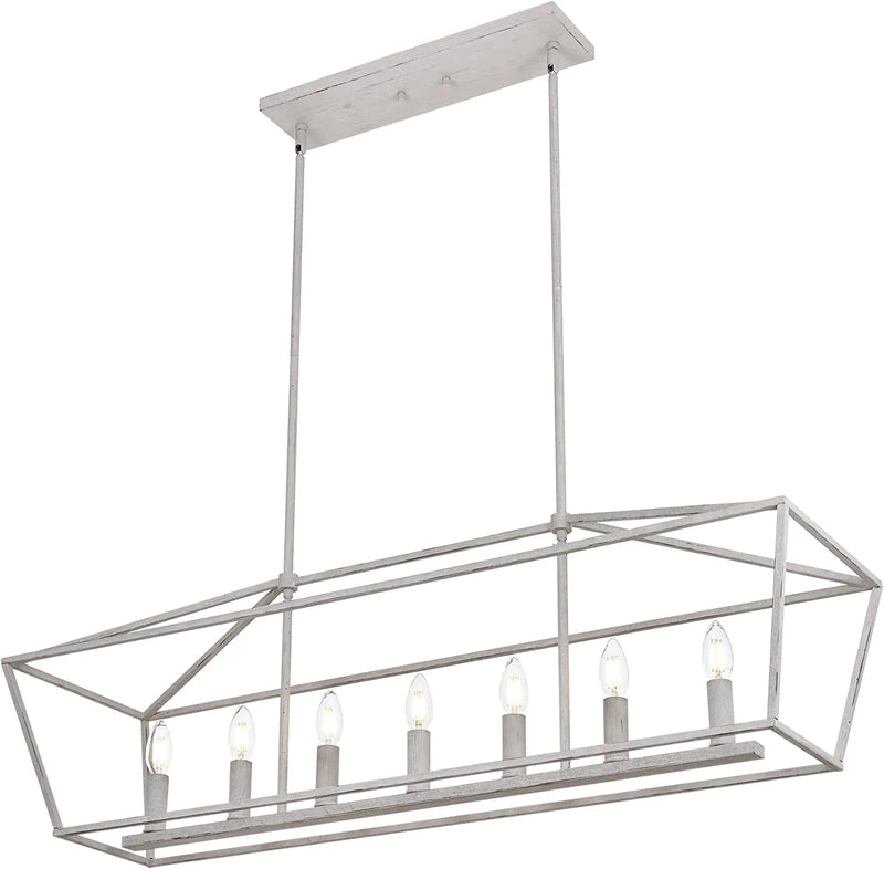MELUCEE Large Chandelier with Adjustable Chain 7-Light Farmhouse Rectangle Dining Room Light Fixtures Black and Brushed Nickel Island Lighting for Kitchen Hallway Living Room, E12 Base Home & Garden > Lighting > Lighting Fixtures > Chandeliers MELUCEE Distressed Antique White 36.3 inches 
