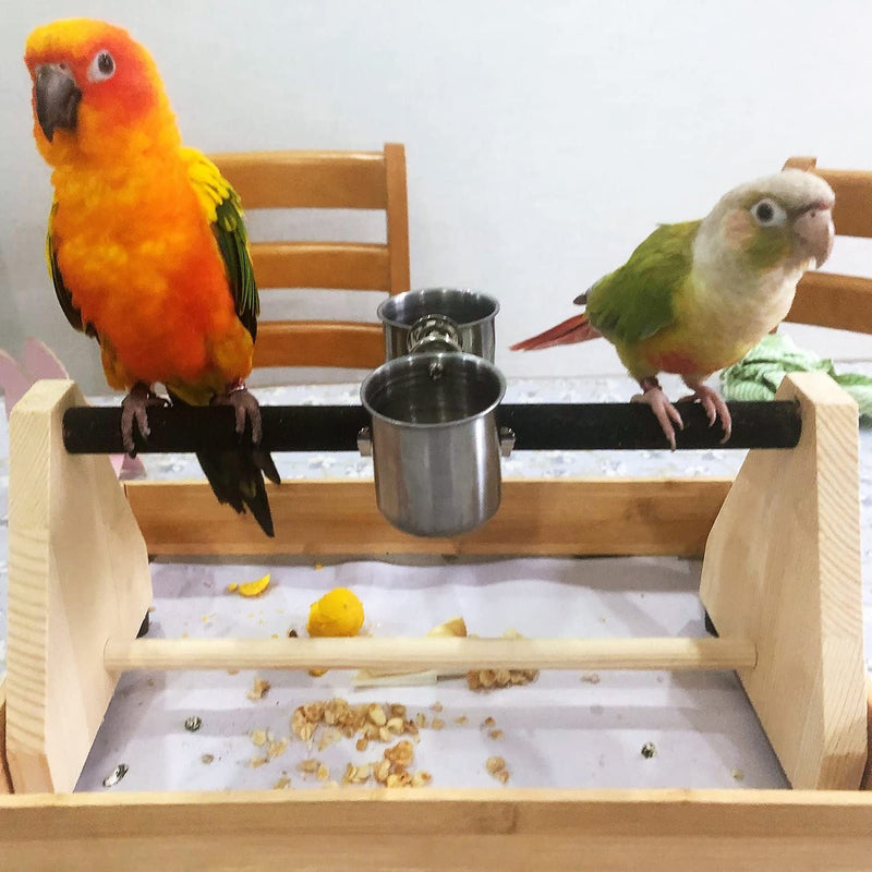 QBLEEV Parrot Play Wood Stand Bird Grinding Perch Table Platform Birdcage Feeder Stands with Feeder Dish Cup Portable Table Playstand for Small Cockatiels, Conures, Parakeets, Finch Animals & Pet Supplies > Pet Supplies > Bird Supplies QBLEEV   