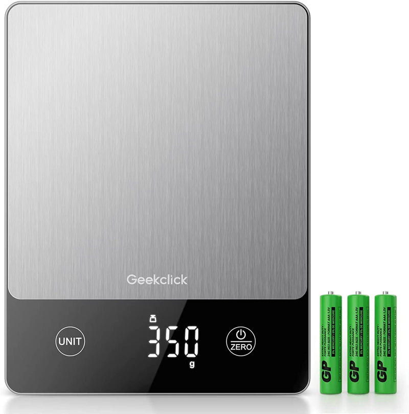 Geekclick Food Scale, Digital Kitchen Scale Weight Grams and Oz/Ounces, Kitchen Tools for Baking, Cooking, Meal Prep, Weight Loss, 1G/0.1Oz Precise Graduation, Stainless Steel and Tempered Glass Home & Garden > Kitchen & Dining > Kitchen Tools & Utensils Geekclick Silver  