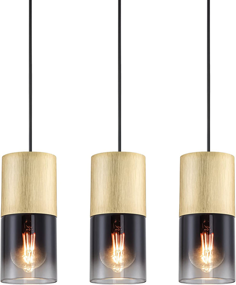 DALIVOL Industrial Fashion Pendant Light with Gradual Black Transparent Glass Lampshade Can Be Used for Kitchen/Restaurant/Kitchen Sink/Kitchen Island/Porch/Bedroom/Attic, Adjustable Light Cord Home & Garden > Lighting > Lighting Fixtures DALIVOL Gold Three Pack 