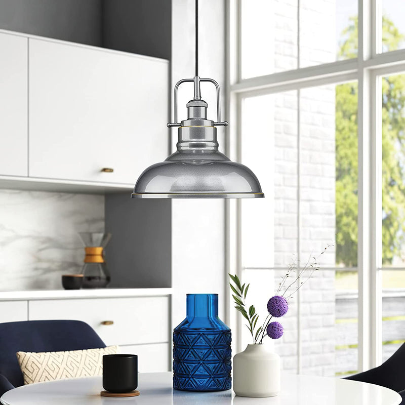 Zeyu 1-Light Industrial Pendant Light, Modern Ceiling Hanging Light Fixture for Kitchen Island Bedroom, Metal Dome Shade, Gray Finish, 016-1 SG Home & Garden > Lighting > Lighting Fixtures zeyu   
