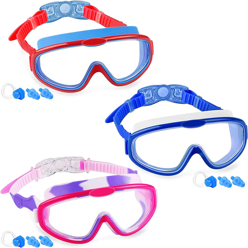 COOLOO Kids Swim Goggles 3 Packs, Swimming Goggles for Kids Girls Boys Age 3-15, Child Swim Goggles No Leaking, anti Fog Sporting Goods > Outdoor Recreation > Boating & Water Sports > Swimming > Swim Goggles & Masks COOLOO Red Blue-blue-pink Purple  