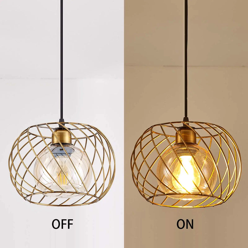 YLONG-ZS Hanging Lamps Swag Lights Plug in Pendant Light with On/Off Switch Wire Caged Hanging Pendant Lamp,Bronze Finish with Amber Glass Inner Shade Home & Garden > Lighting > Lighting Fixtures YLONG-ZS   