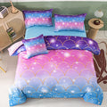 PERFEMET Purple Glitter Comforter Set Twin Size 6 Pieces Bed in a Bag for Teen Girls 3D Colorful Rainbow Bedding Comforter Sheet Set Ultra Soft Galaxy Quilted Duvet