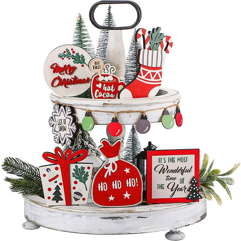 7Pcs Christmas Tiered Tray Decor, Xmas Wooden Signs Decorations for Kitchen Home Table Holiday Party Supplies,Tray Not Include Type A  YELITE   