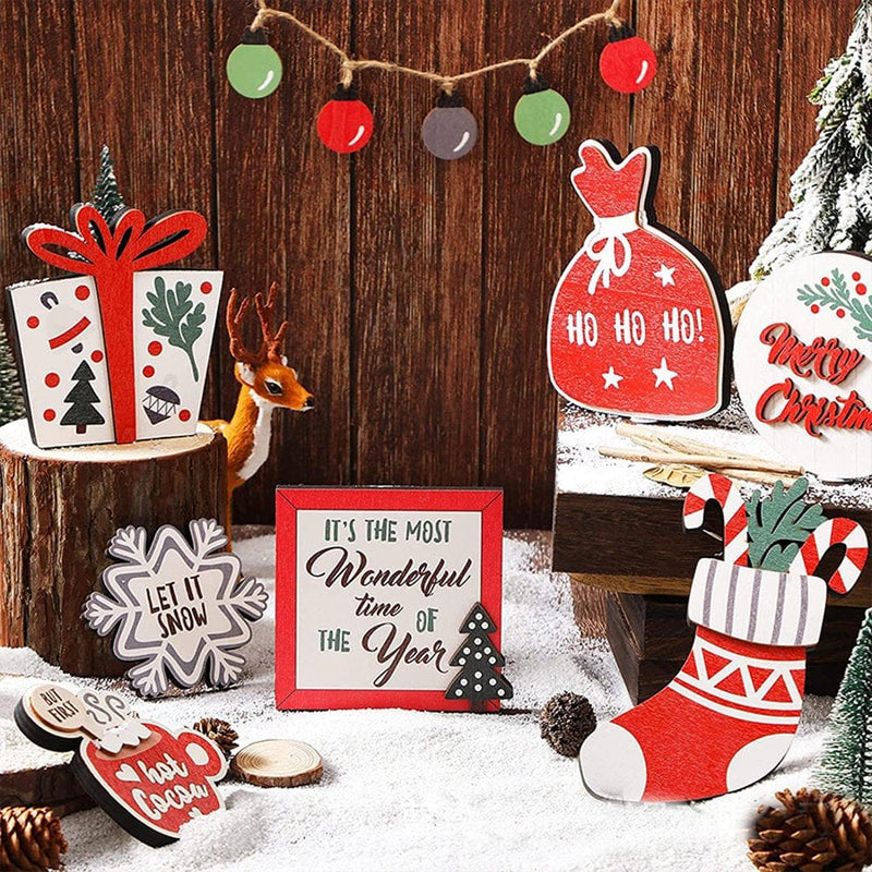 7Pcs Christmas Tiered Tray Decor, Xmas Wooden Signs Decorations for Kitchen Home Table Holiday Party Supplies,Tray Not Include Type A  YELITE   