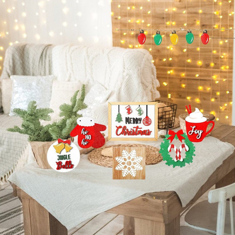 7Pcs Christmas Tiered Tray Decor, Xmas Wooden Signs Decorations for Kitchen Home Table Holiday Party Supplies,Tray Not Include Type A  YELITE Type B  