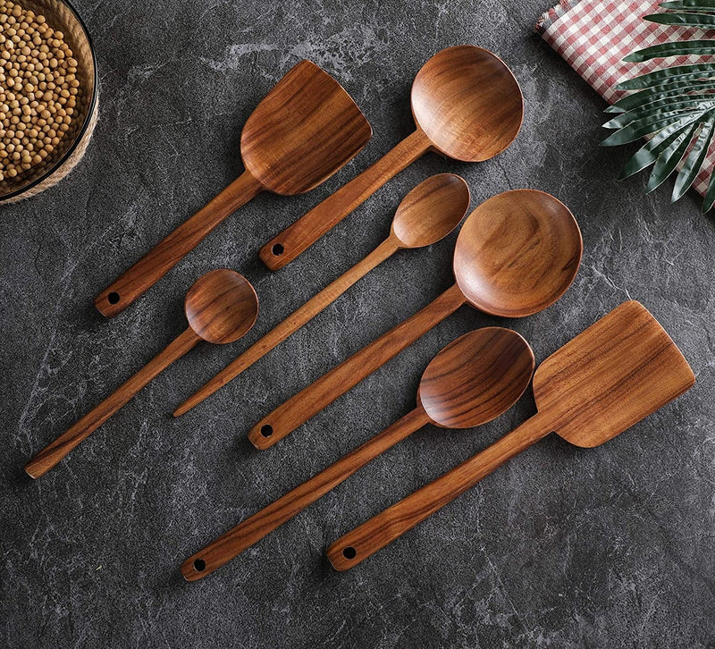 7Pcs Long Handle Wooden Cooking Utensil Set Non-Stick Pan Kitchen Tool,Nayahose Wooden Cooking Spoons and Spatulas by Ubae (7Pcs Set) Home & Garden > Kitchen & Dining > Kitchen Tools & Utensils NAYAHOSE   