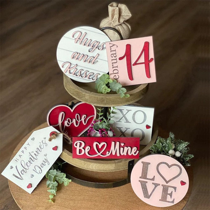 7Pcs Valentine'S Day Tiered Tray Decor Valentine'S Day Rustic Wooden Decorations Love Sign Lover Wedding Day for Home Kitchen Shelf Coffee Bar Table Home & Garden > Decor > Seasonal & Holiday Decorations Benson   
