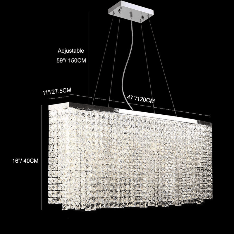 7PM Rectangle Crystal Chandelier Modern Chrome Pendant Light Contemporary Clear Beads Ceiling Lighting Fixture for Dining Room Living Room Home & Garden > Lighting > Lighting Fixtures > Chandeliers 7PM   