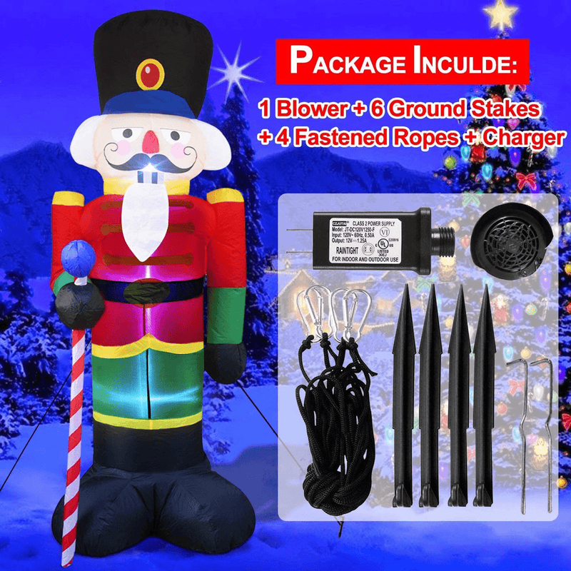 8 Foot Christmas Inflatable Nutcracker Soldier Outdoor Decorations, Light Up Inflatable Santa Claus Soldier with 3 LED Lights Blow Up Decorations for Yard Lawn Garden Xmas Decor (4 Stakes 2 Tethers) Home & Garden > Decor > Seasonal & Holiday Decorations& Garden > Decor > Seasonal & Holiday Decorations TURNMEON   