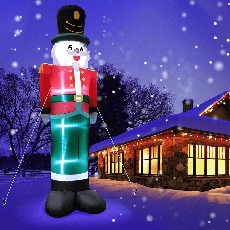 8 Foot Nutcracker Christmas Inflatable LED Light Up Decor Outdoor Holiday Decoration Blow Up Soldier Model Scene for Garden Indoor Porch Lighted Christmas Party