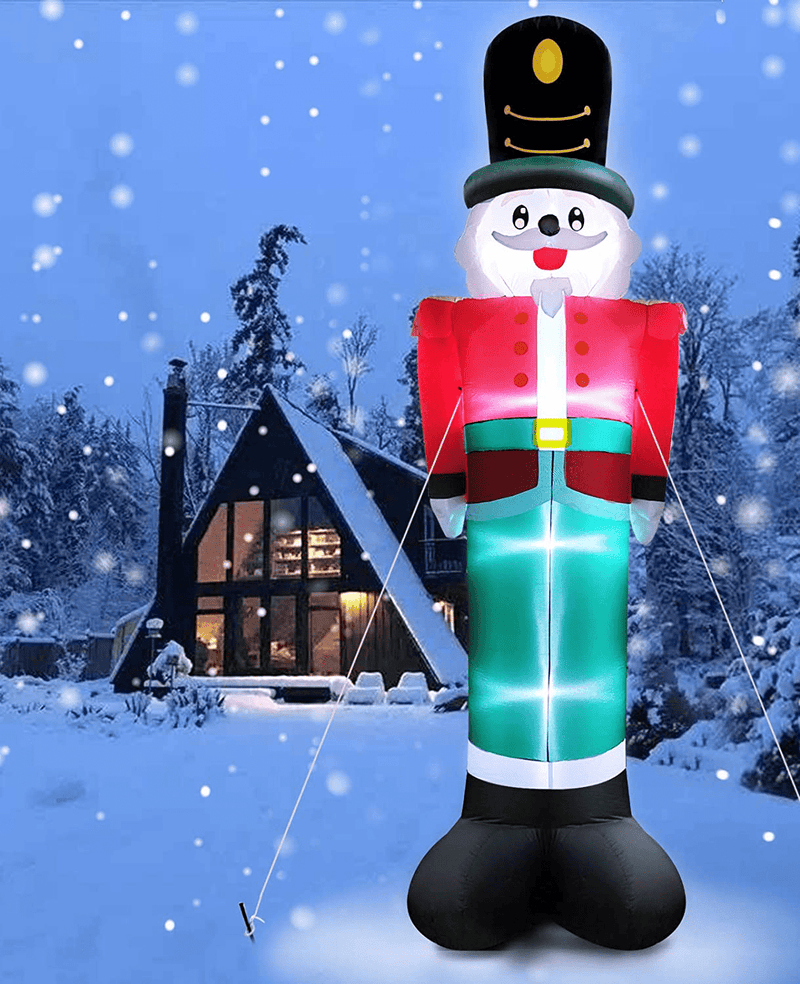 8 Foot Nutcracker Christmas Inflatable LED Light Up Decor Outdoor Holiday Decoration Blow Up Soldier Model Scene for Garden Indoor Porch Lighted Christmas Party